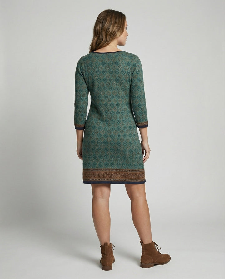 Geometric Pattern Midi Dress With 3/4 Sleeves