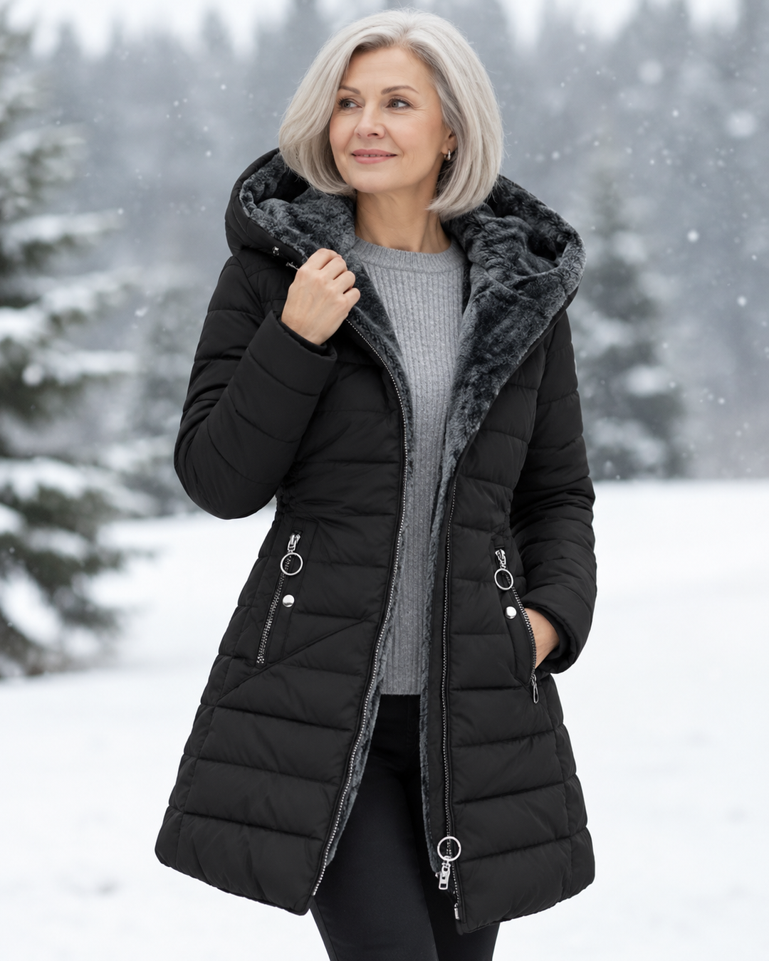 Aveline | Cappotto trapuntato con cappuccio e zip ad anello