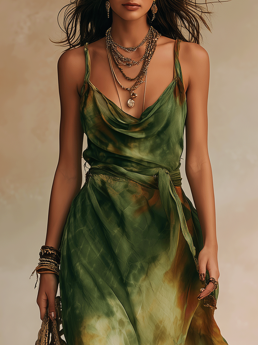 Elira | Vestido largo verde con estampado abstracto
