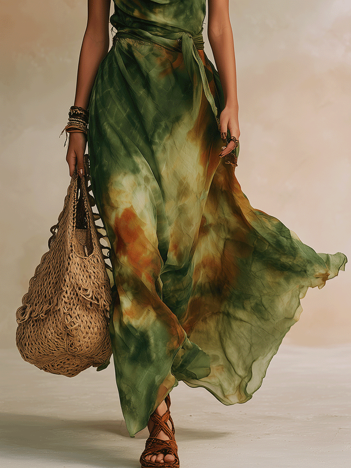 Elira | Vestido largo verde con estampado abstracto