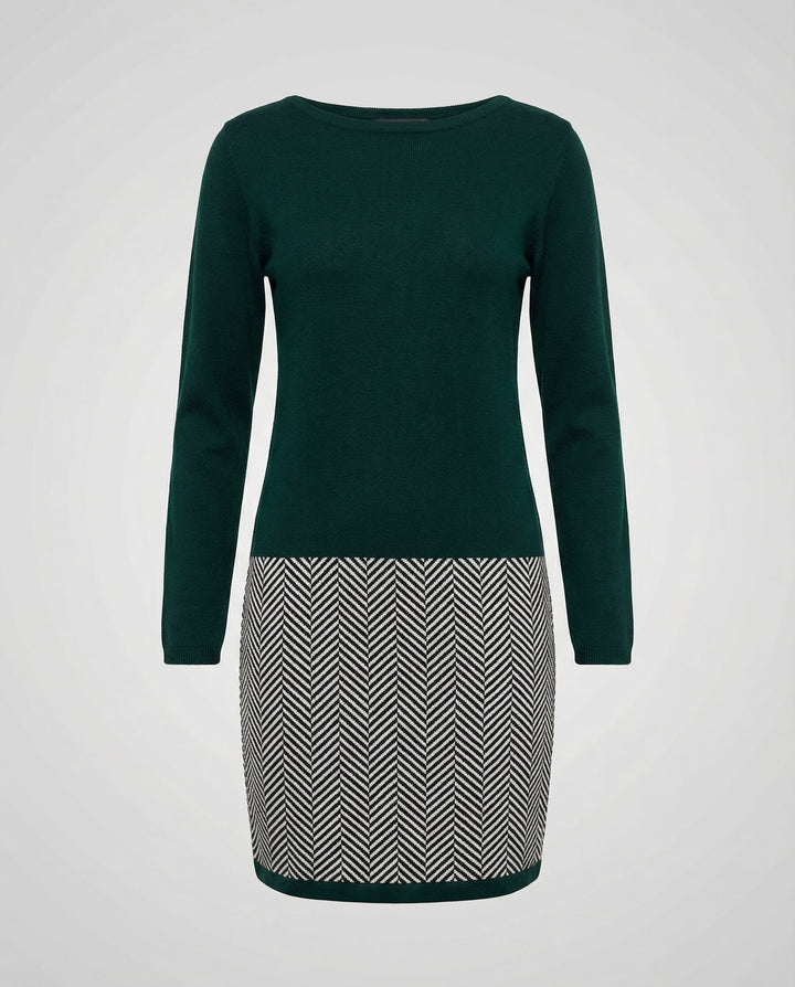Long Sleeve Houndstooth Knit Dress