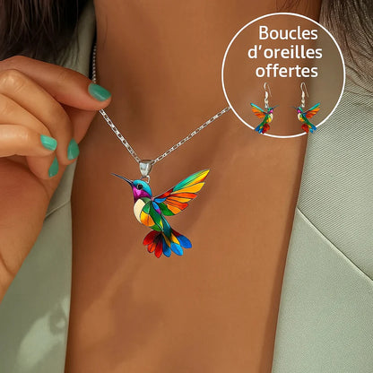 Éloria™ | Collana Colibrì Arcobaleno + Orecchini Abbinati in Omaggio