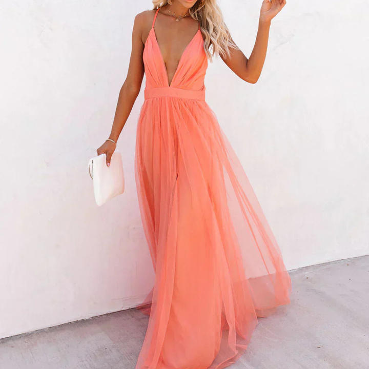 Ginevra | Korallenfarbenes Maxikleid