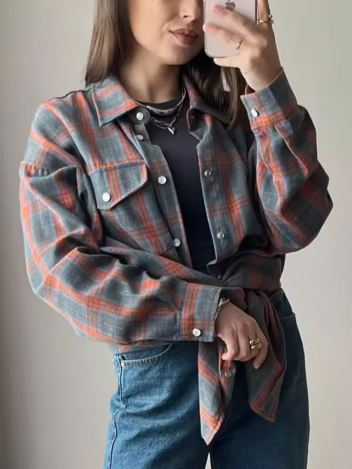 LEANDRA™|CAMICIA A QUADRI OVERSIZE VINTAGE
