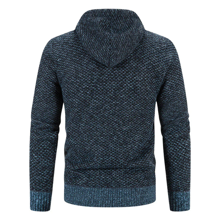 Camisola masculina de malha texturada com capuz e fecho de correr integral