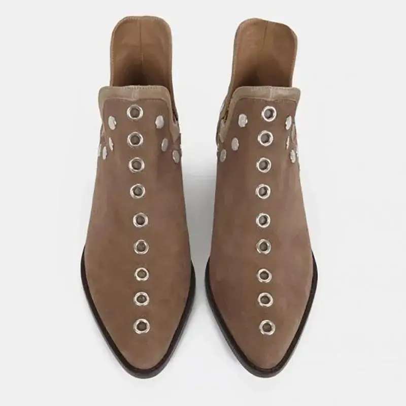 Botines de Serraje/Piel Mujer – Estilo Boho Chic con Tachuelas | Cómodos y Versátiles