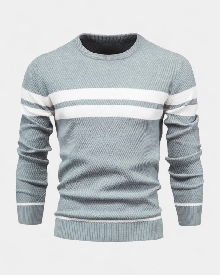 Camisola às riscas de gola redonda para homem | Mistura de viscose e algodão e corte justo
