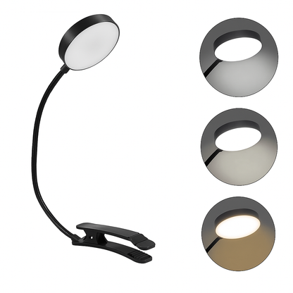 LED-Klemm-Leselampe | 3 Farbmodi, 10 Stufen, bis 80 h Akk