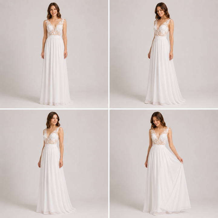 White Lace Bodice Maxi Dress with V-Neck