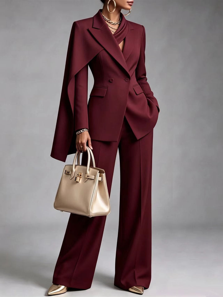 Nicoletta | Conjunto de blazer tipo capa asimétrica y pantalón de pierna ancha