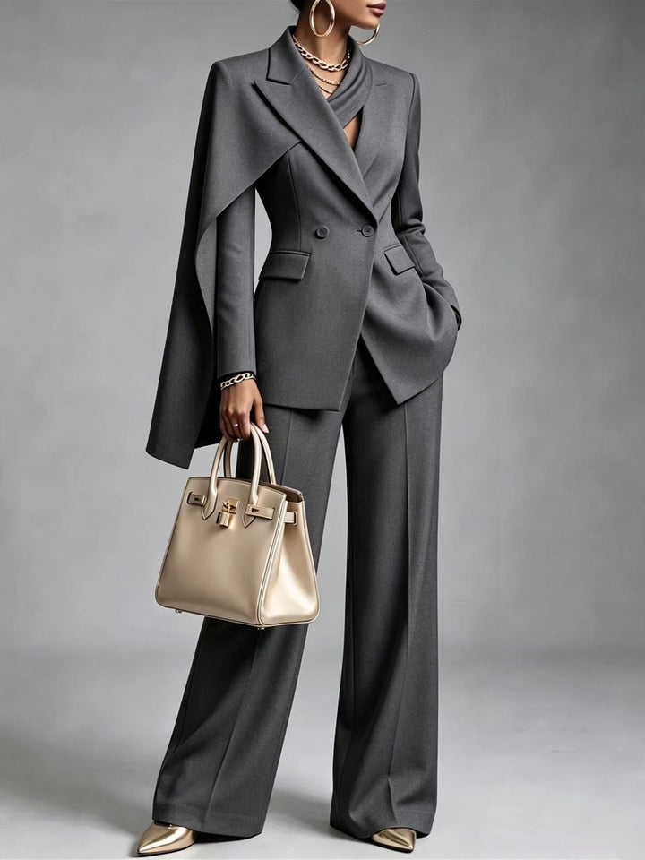 Nicoletta | Conjunto de blazer tipo capa asimétrica y pantalón de pierna ancha