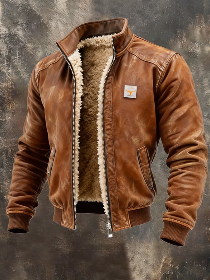 Chaqueta de hombre de efecto cuero desgastado con cremallera