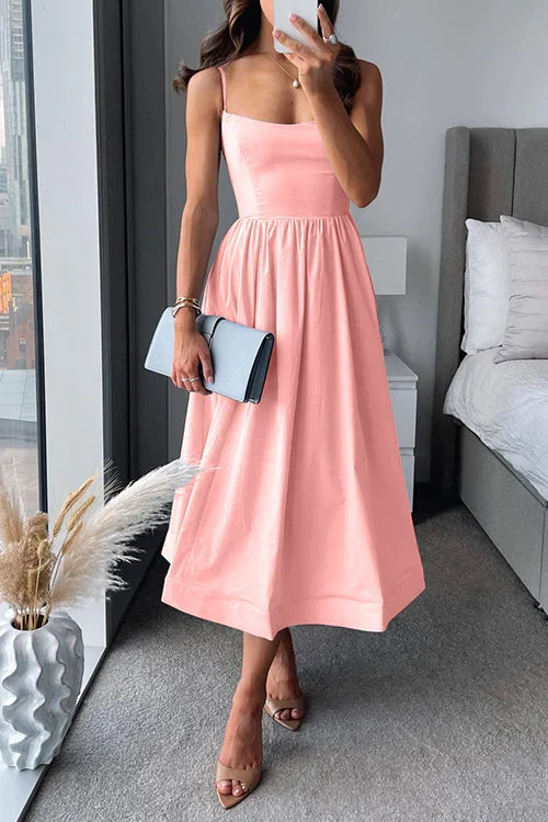 Fitted midi dress with spaghetti straps