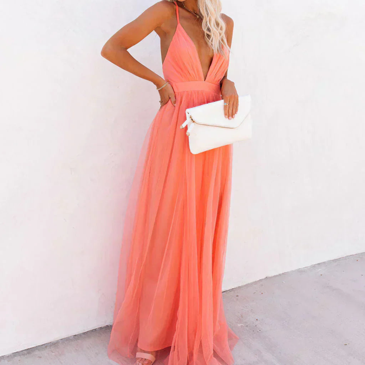 Ginevra | Korallenfarbenes Maxikleid