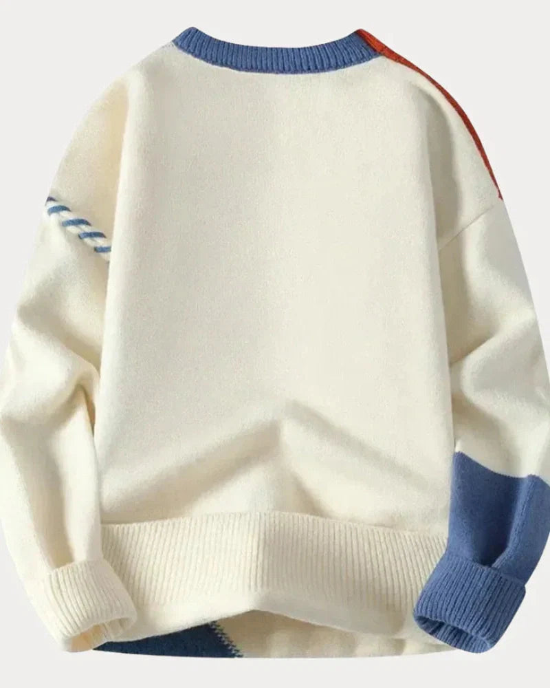 Pull torsadé patchwork pour homme | Mélange de laine et empiècements en losange