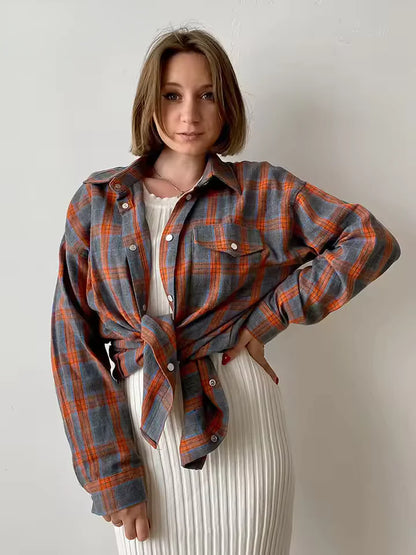 LEANDRA™|CAMICIA A QUADRI OVERSIZE VINTAGE