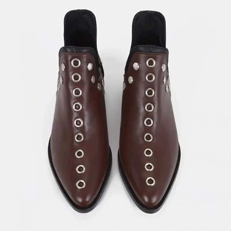 Botines de Serraje/Piel Mujer – Estilo Boho Chic con Tachuelas | Cómodos y Versátiles