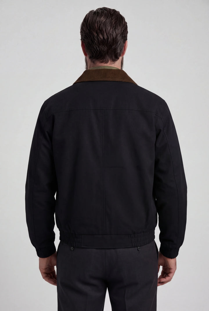 Giacca utility corta nera da uomo | Colletto in velluto e stile casual
