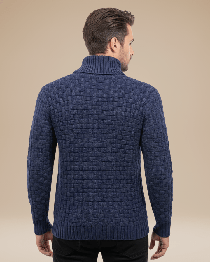 Camisola para homem com gola xale e botões | Estrutura em cesta e fio quente
