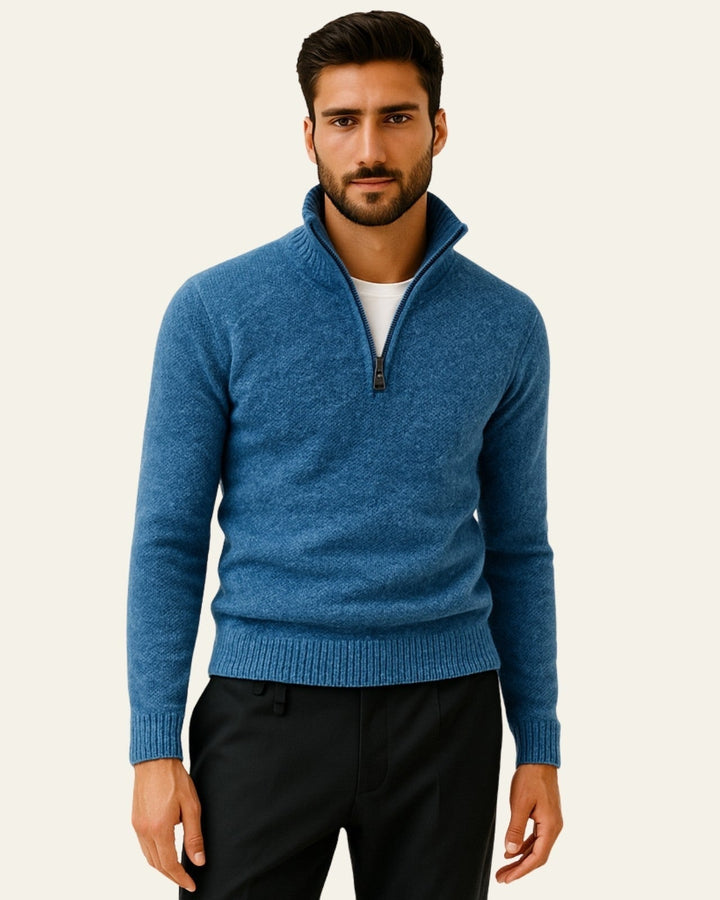 Herrenpullover mit strukturierter Halbzipper-Front | Leichtes Polyester und zeitgemäßer Stil