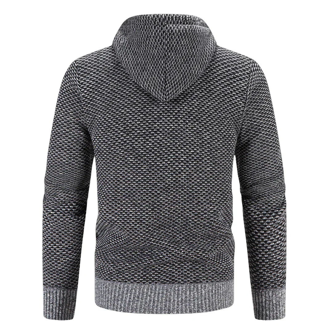 Camisola masculina de malha texturada com capuz e fecho de correr integral