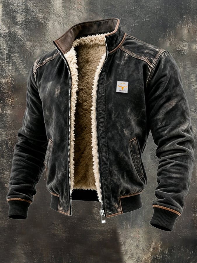 Chaqueta de hombre de efecto cuero desgastado con cremallera