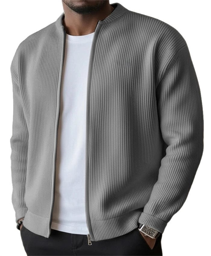 Cardigan a coste con zip integrale e collo rialzato da uomo