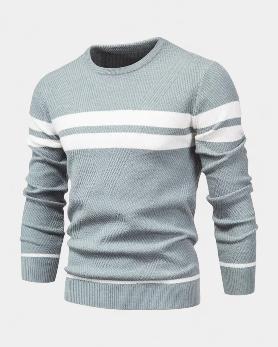 Camisola às riscas de gola redonda para homem | Mistura de viscose e algodão e corte justo