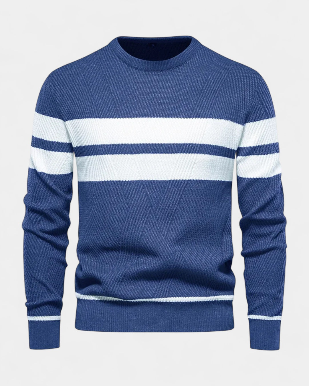 Camisola às riscas de gola redonda para homem | Mistura de viscose e algodão e corte justo