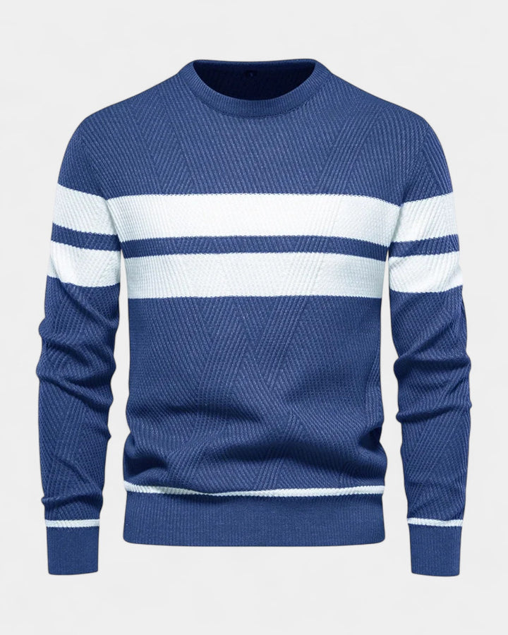 Camisola às riscas de gola redonda para homem | Mistura de viscose e algodão e corte justo