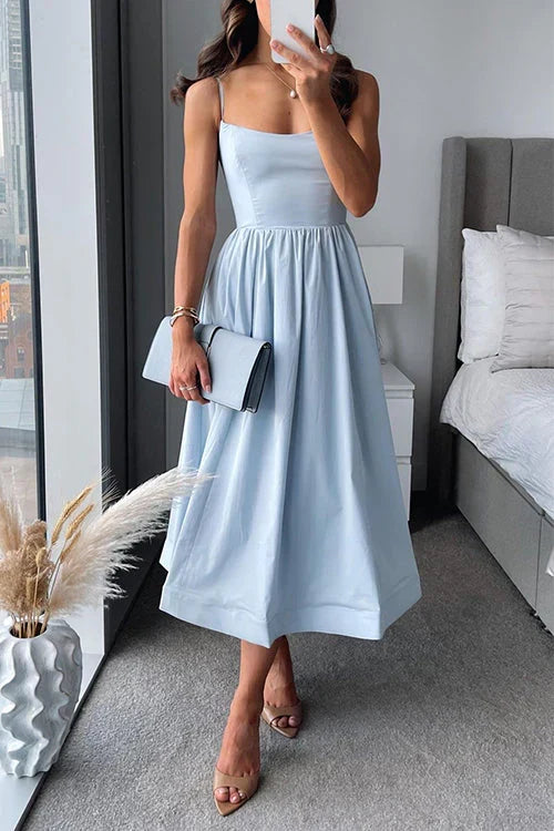Fitted midi dress with spaghetti straps