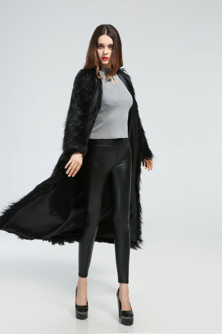 Faux Fur Long Sleeve Maxi Dress
