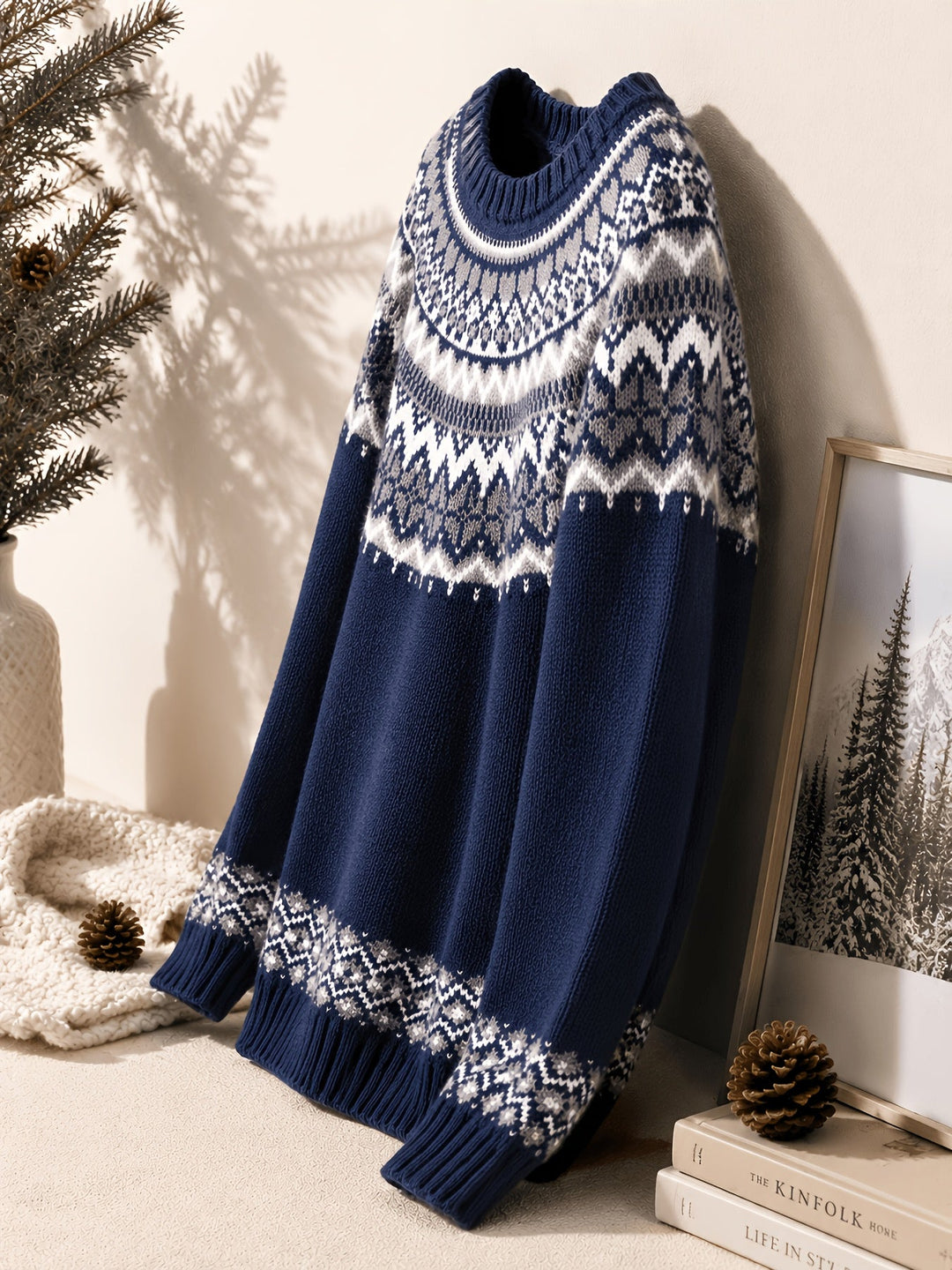 Ines | Maglione blu lavorato a maglia