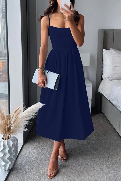 Fitted midi dress with spaghetti straps
