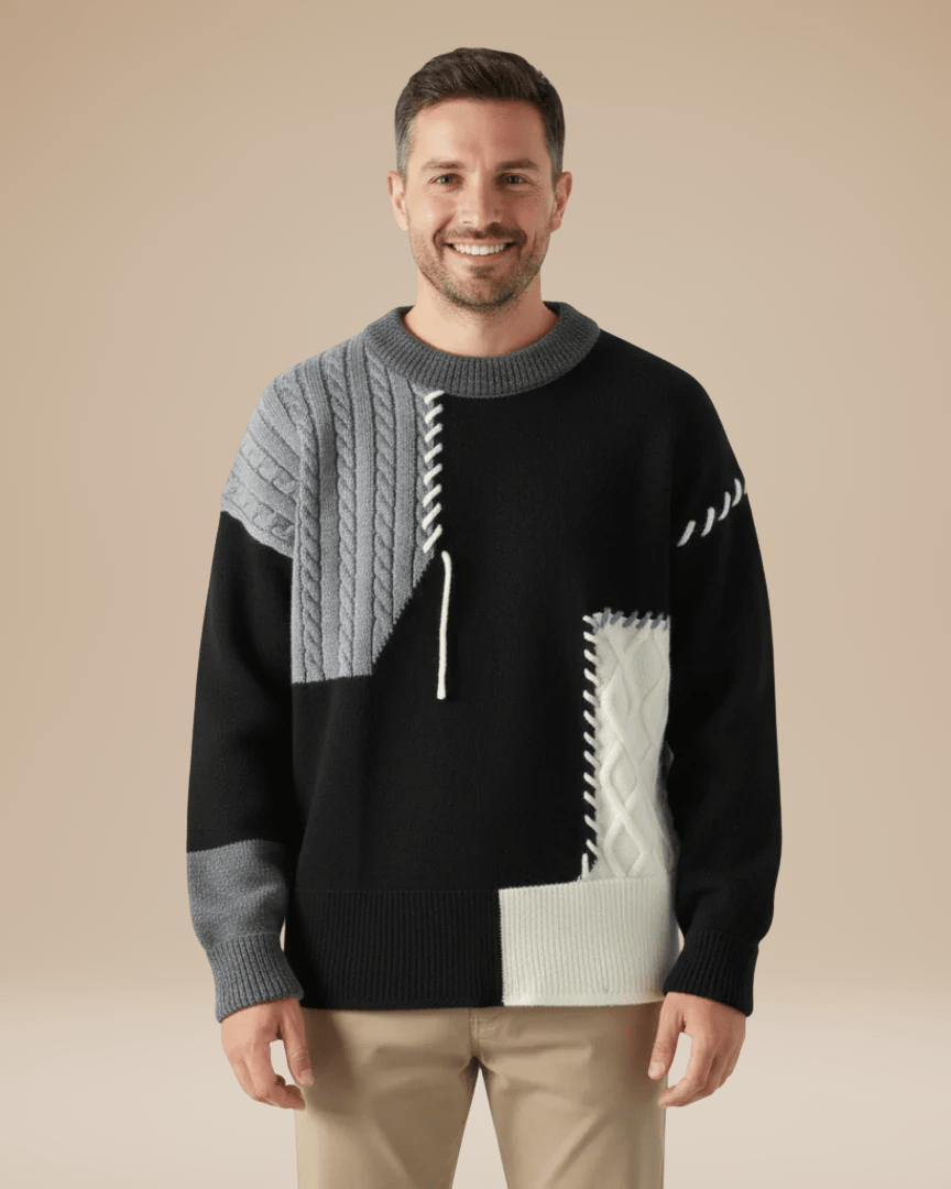 Pull torsadé patchwork pour homme | Mélange de laine et empiècements en losange