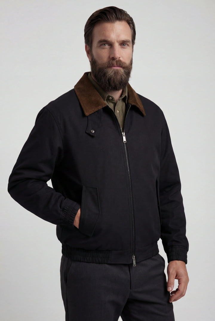 Giacca utility corta nera da uomo | Colletto in velluto e stile casual