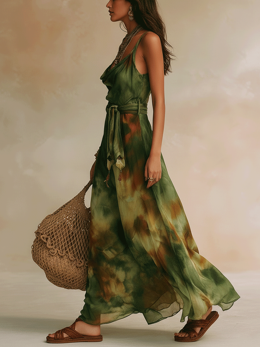 Elira | Vestido largo verde con estampado abstracto