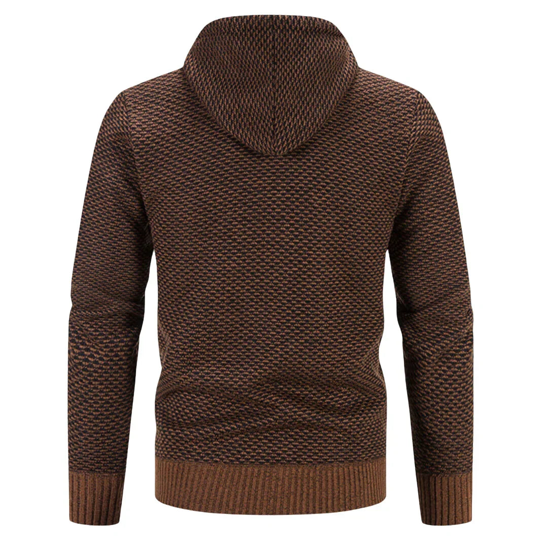 Camisola masculina de malha texturada com capuz e fecho de correr integral