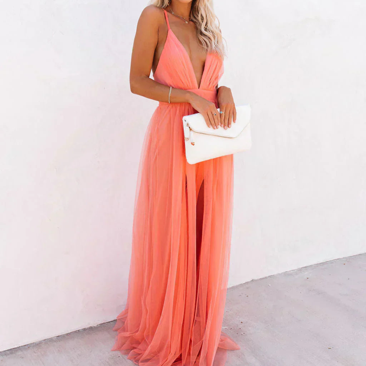 Ginevra | Korallenfarbenes Maxikleid