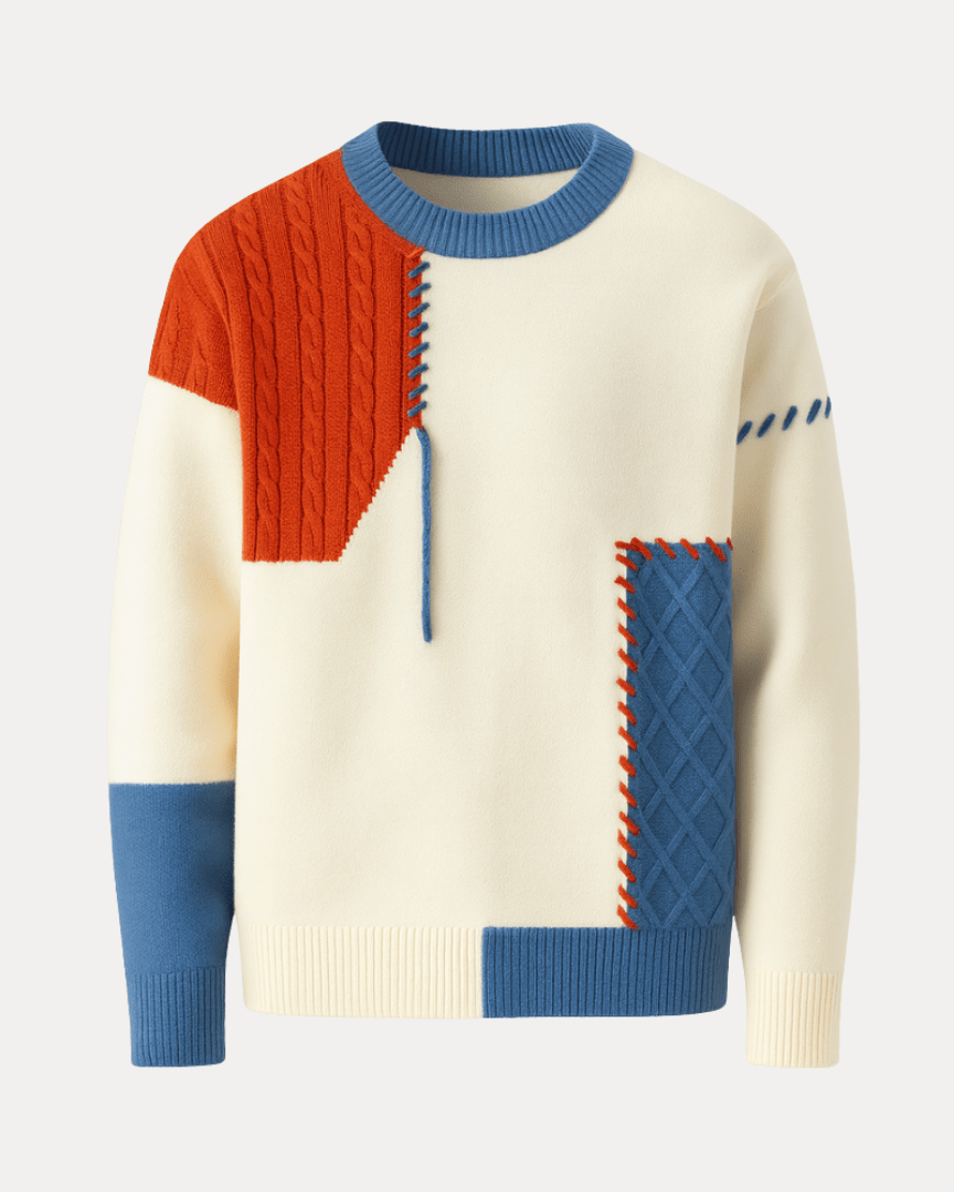Pull torsadé patchwork pour homme | Mélange de laine et empiècements en losange