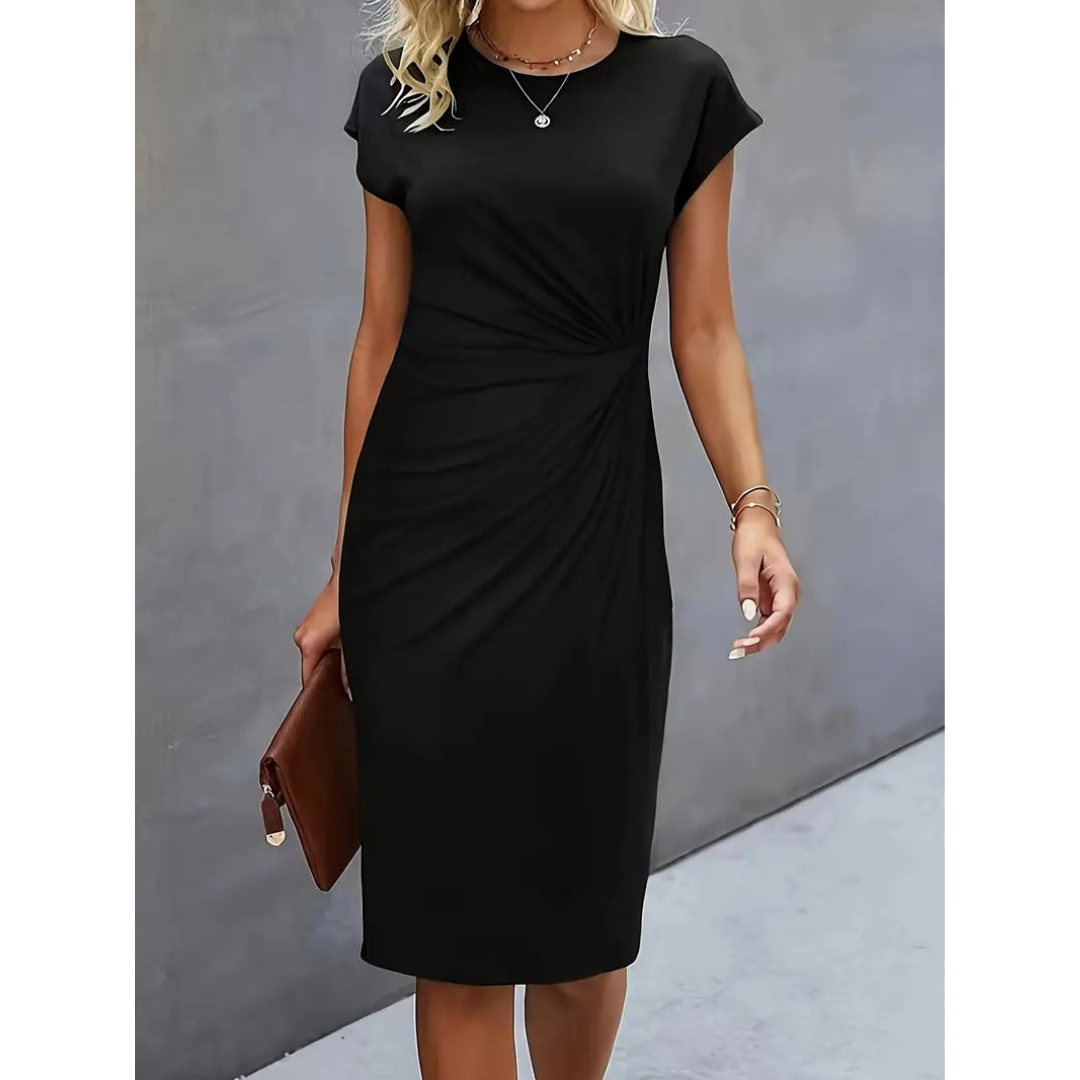 Short Sleeve Ruched Midi Dress
