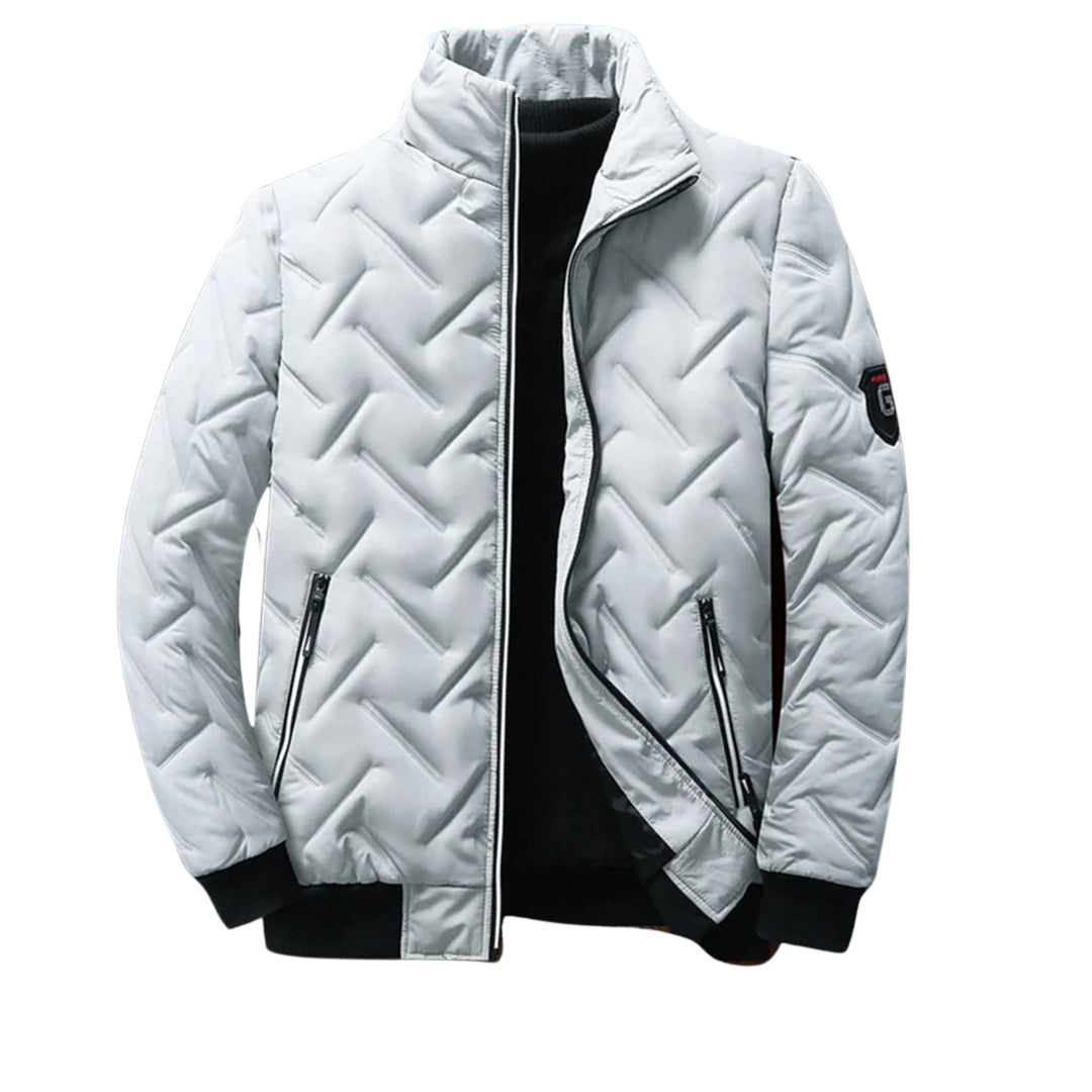 Chaqueta de hombre acolchada en chevrón con cuello alto