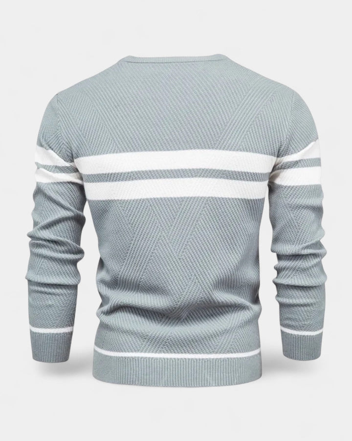 Camisola às riscas de gola redonda para homem | Mistura de viscose e algodão e corte justo