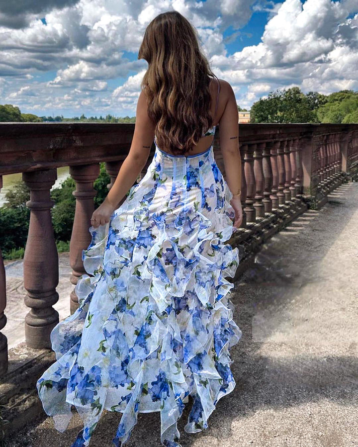 Uri | Floral Midi Dress with Rouches