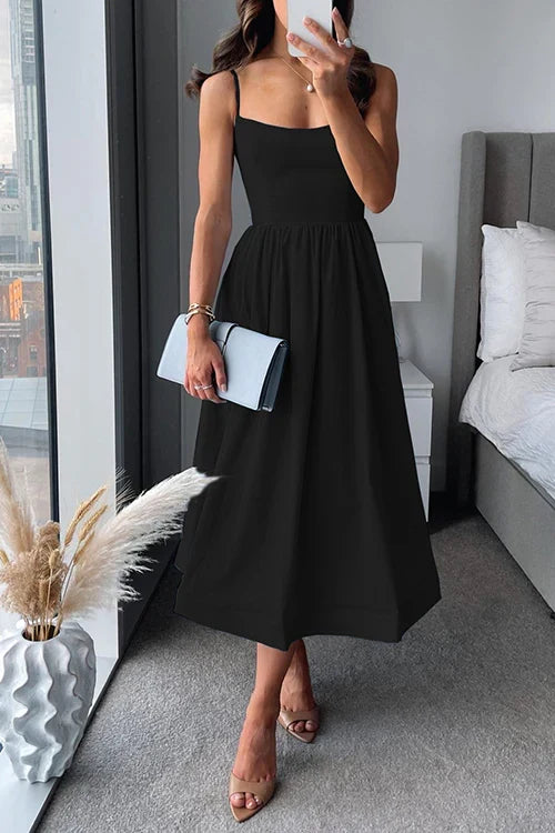 Fitted midi dress with spaghetti straps