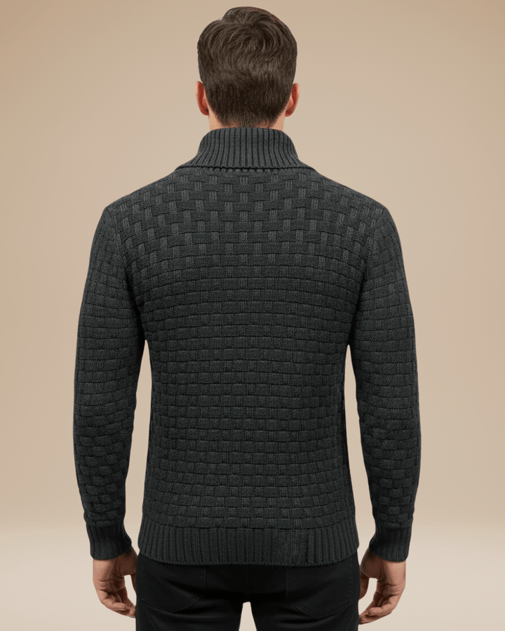Camisola para homem com gola xale e botões | Estrutura em cesta e fio quente