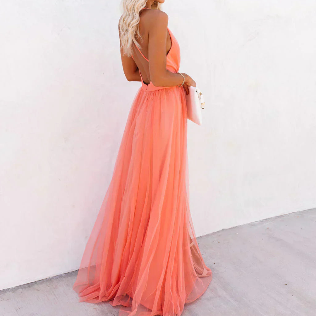 Ginevra | Korallenfarbenes Maxikleid