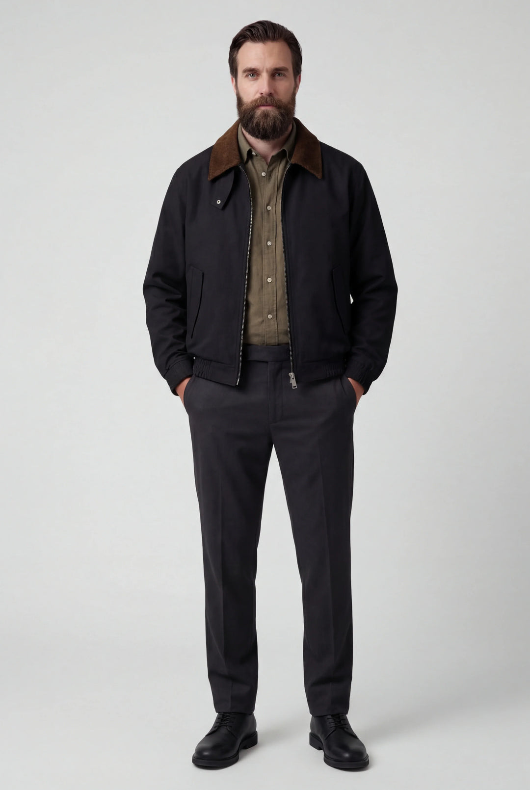 Giacca utility corta nera da uomo | Colletto in velluto e stile casual