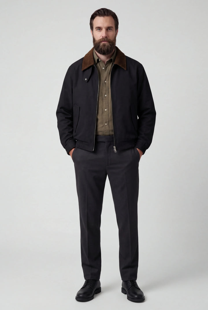 Giacca utility corta nera da uomo | Colletto in velluto e stile casual