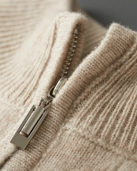 Pullover aus Merinowolle mit Reißverschluss für Herren | Zopfmuster und gerippter Kragen für raffinierten Komfort das ganze Jahr über